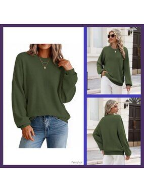 Oversized Knit Sweater Women Crewneck Long Sleeve Pullover